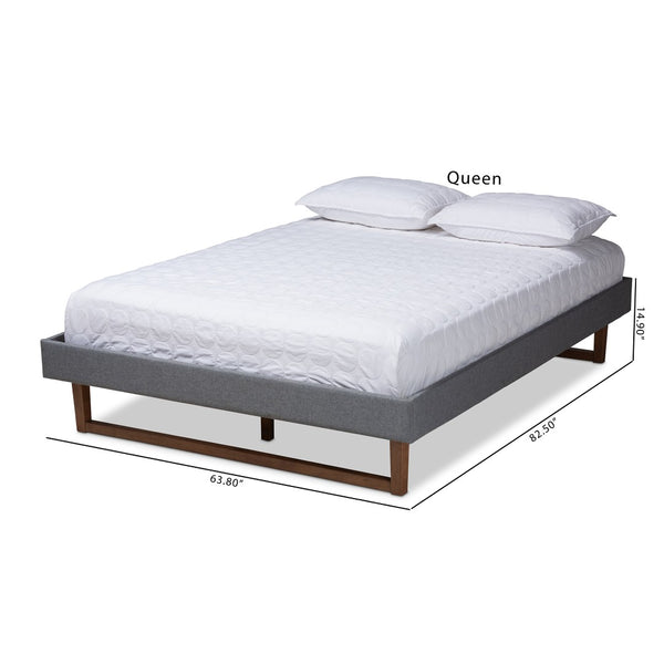 Baxton Studio Baxton Studio Liliya Mid-Century Modern Upholstered Platform Bed Frame with Walnut Brown Finish Dark Queen MG97043-1-Dark Grey/Ash Walnut-Bed Frame-Queen