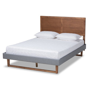 Baxton Studio Baxton Studio Allegra Mid-Century Modern Dark Grey Upholstered Platform Bed with Adjustable Headboard Queen Allegra-Dark Grey/Ash Walnut-Queen