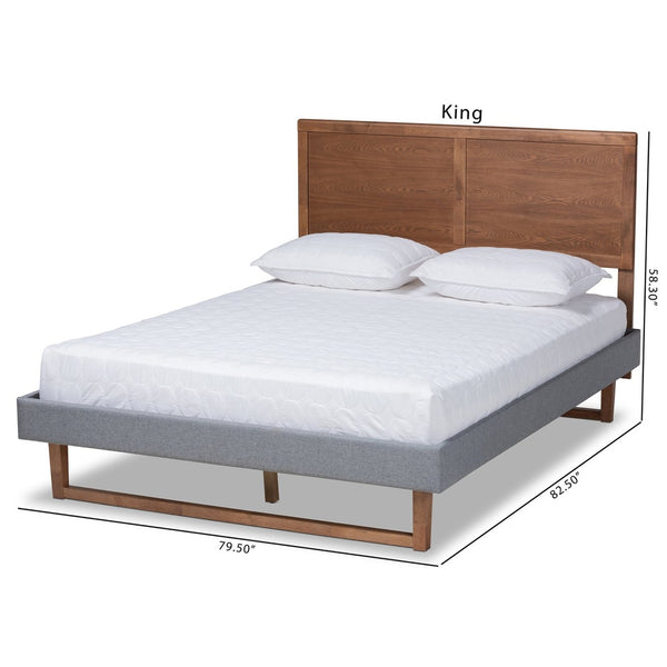 Baxton Studio Baxton Studio Allegra Mid-Century Modern Dark Grey Upholstered Platform Bed with Adjustable Headboard Queen Allegra-Dark Grey/Ash Walnut-Queen