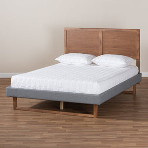 Baxton Studio Baxton Studio Allegra Mid-Century Modern Dark Grey Upholstered Platform Bed with Adjustable Headboard Queen Allegra-Dark Grey/Ash Walnut-Queen