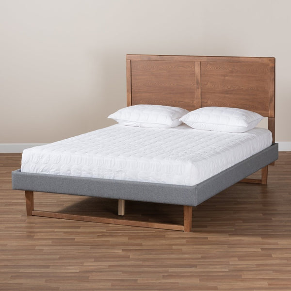 Baxton Studio Baxton Studio Allegra Mid-Century Modern Dark Grey Upholstered Platform Bed with Adjustable Headboard Queen Allegra-Dark Grey/Ash Walnut-Queen