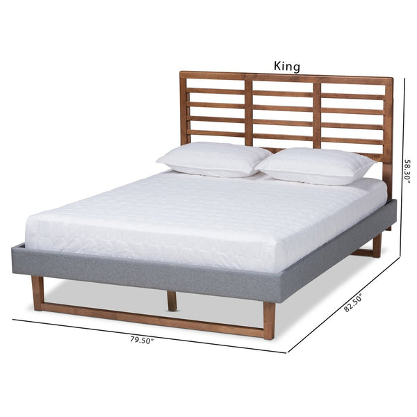 Baxton Studio Baxton Studio Rina Modern Dark Grey Upholstered Platform Bed with Walnut Wood Headboard Design Full Rina-Dark Grey/Ash Walnut-Full