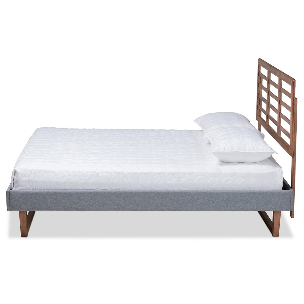 Baxton Studio Baxton Studio Rina Modern Dark Grey Upholstered Platform Bed with Walnut Wood Headboard Design Full Rina-Dark Grey/Ash Walnut-Full
