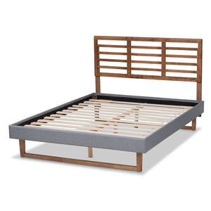 Baxton Studio Baxton Studio Rina Modern Dark Grey Upholstered Platform Bed with Walnut Wood Headboard Design Full Rina-Dark Grey/Ash Walnut-Full