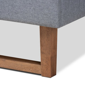 Baxton Studio Baxton Studio Rina Modern Dark Grey Upholstered Platform Bed with Walnut Wood Headboard Design Full Rina-Dark Grey/Ash Walnut-Full