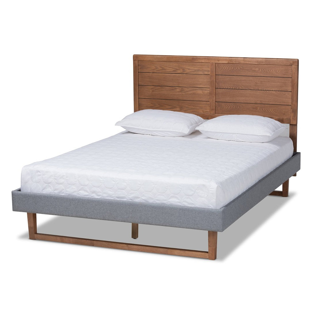 Baxton Studio Baxton Studio Gabriela Rustic Modern Dark Grey Upholstered Platform Bed with Adjustable Headboard Full Gabriela-Dark Grey/Ash Walnut-Full