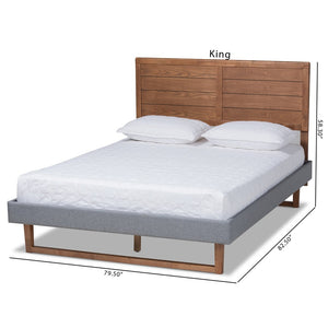 Baxton Studio Baxton Studio Gabriela Rustic Modern Dark Grey Upholstered Platform Bed with Adjustable Headboard Full Gabriela-Dark Grey/Ash Walnut-Full