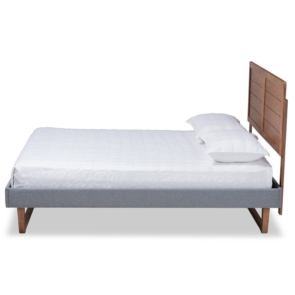 Baxton Studio Baxton Studio Gabriela Rustic Modern Dark Grey Upholstered Platform Bed with Adjustable Headboard Full Gabriela-Dark Grey/Ash Walnut-Full