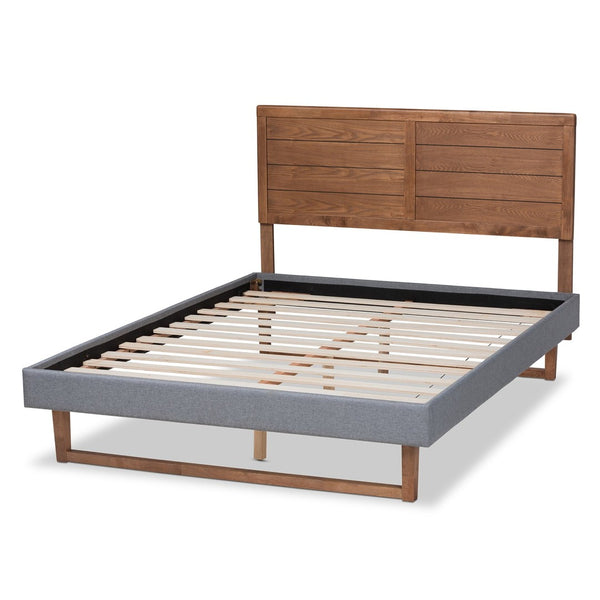 Baxton Studio Baxton Studio Gabriela Rustic Modern Dark Grey Upholstered Platform Bed with Adjustable Headboard Full Gabriela-Dark Grey/Ash Walnut-Full