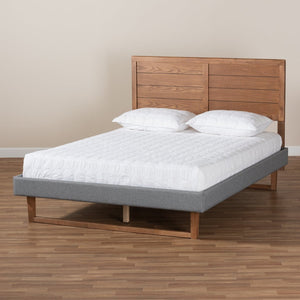 Baxton Studio Baxton Studio Gabriela Rustic Modern Dark Grey Upholstered Platform Bed with Adjustable Headboard Full Gabriela-Dark Grey/Ash Walnut-Full