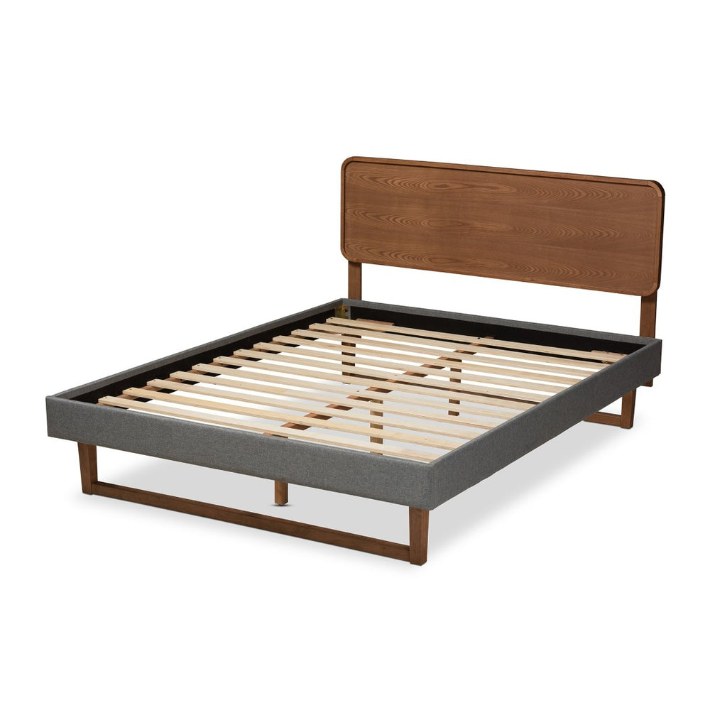 Baxton Studio Baxton Studio Ayla Mid-Century Modern Queen Platform Bed in Dark Grey Fabric & Walnut Wood Finish Ayla-Dark Grey/Ash Walnut-Queen