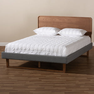 Baxton Studio Baxton Ayla Full Size Platform Bed - Mid-Century Modern Design with Dark Grey Upholstery & Walnut Finish Ayla-Dark Grey/Ash Walnut-Full