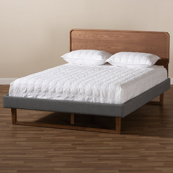 Baxton Studio Baxton Ayla Full Size Platform Bed - Mid-Century Modern Design with Dark Grey Upholstery & Walnut Finish Ayla-Dark Grey/Ash Walnut-Full