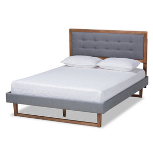 Baxton Studio Baxton Studio Emele Modern Upholstered Platform Bed with Dark Grey Fabric and Walnut Wood Finish Full Emele-Dark Grey/Ash Walnut-Full