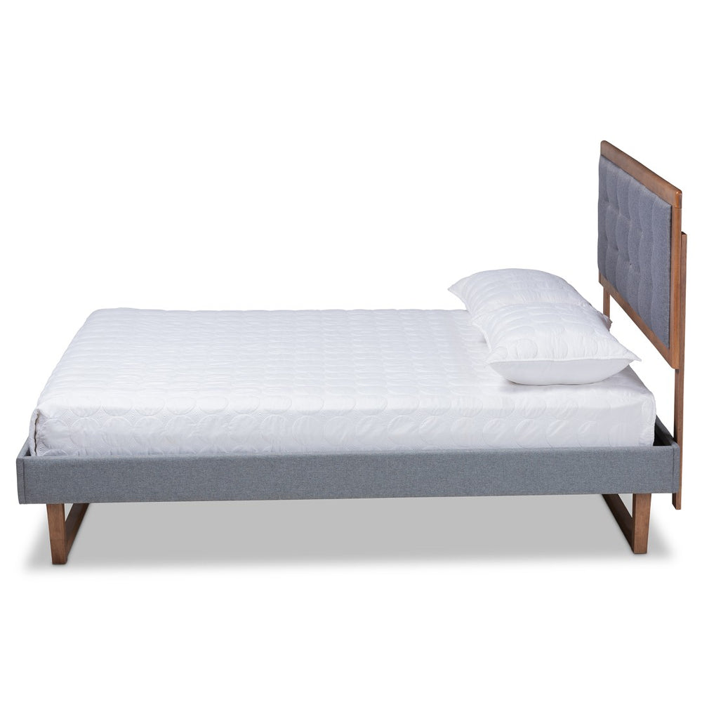 Baxton Studio Baxton Studio Emele Modern Upholstered Platform Bed with Dark Grey Fabric and Walnut Wood Finish Full Emele-Dark Grey/Ash Walnut-Full