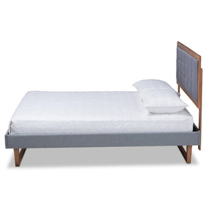 Baxton Studio Baxton Studio Emele Modern Upholstered Platform Bed with Dark Grey Fabric and Walnut Wood Finish Full Emele-Dark Grey/Ash Walnut-Full