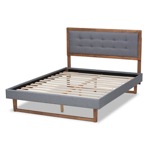 Baxton Studio Baxton Studio Emele Modern Upholstered Platform Bed with Dark Grey Fabric and Walnut Wood Finish Full Emele-Dark Grey/Ash Walnut-Full