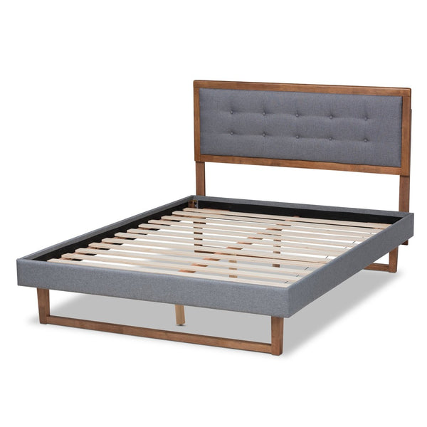 Baxton Studio Baxton Studio Emele Modern Upholstered Platform Bed with Dark Grey Fabric and Walnut Wood Finish Full Emele-Dark Grey/Ash Walnut-Full