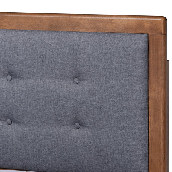 Baxton Studio Baxton Studio Emele Modern Upholstered Platform Bed with Dark Grey Fabric and Walnut Wood Finish Full Emele-Dark Grey/Ash Walnut-Full