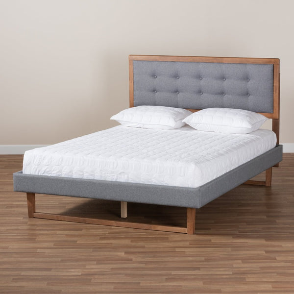 Baxton Studio Baxton Studio Emele Modern Upholstered Platform Bed with Dark Grey Fabric and Walnut Wood Finish Full Emele-Dark Grey/Ash Walnut-Full