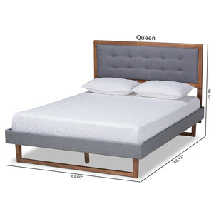 Baxton Studio Baxton Studio Emele Modern Upholstered Platform Bed with Dark Grey Fabric and Walnut Wood Finish Full Emele-Dark Grey/Ash Walnut-Full