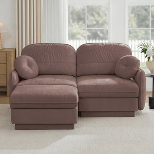English Elm Chenille Cloud Modular Loveseat with Deep Foam Cushions Quilted Back and Ottoman Rose Dust W714S01775