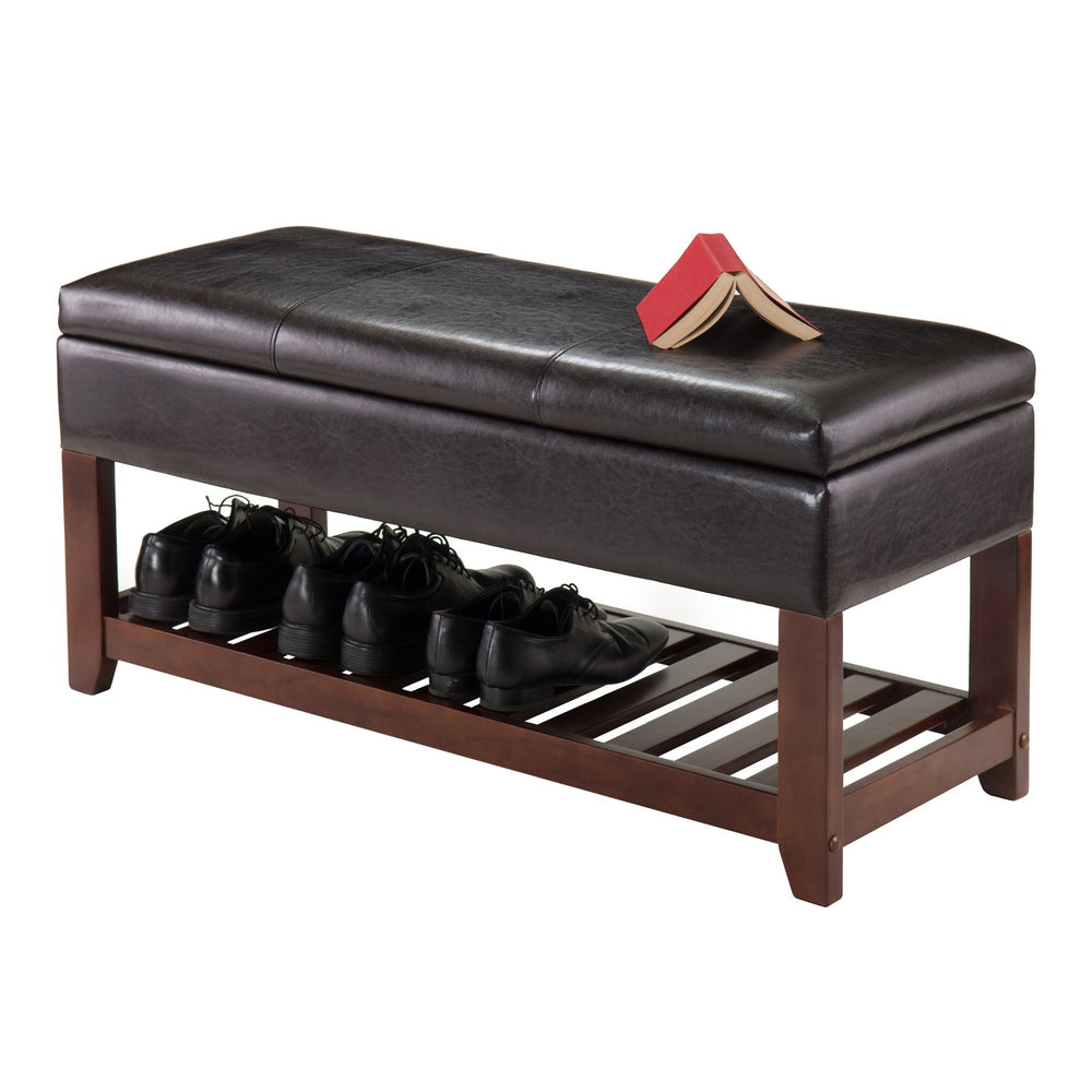 Winsome Wood Monza Storage Chest Bench - Luxurious Faux Leather, Comfortable Seating & Stylish Shoe Storage Solutions Walnut ,Espresso Solid Wood ,Polyurethane 94143-winsome-wood