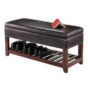 Winsome Wood Monza Storage Chest Bench - Luxurious Faux Leather, Comfortable Seating & Stylish Shoe Storage Solutions Walnut ,Espresso Solid Wood ,Polyurethane 94143-winsome-wood
