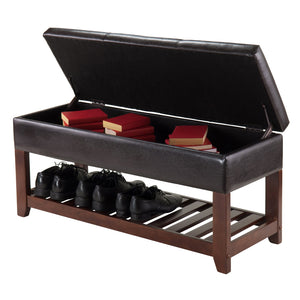 Winsome Wood Monza Storage Chest Bench - Luxurious Faux Leather, Comfortable Seating & Stylish Shoe Storage Solutions Walnut ,Espresso Solid Wood ,Polyurethane 94143-winsome-wood