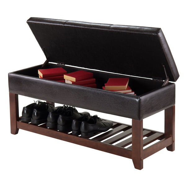 Winsome Wood Monza Storage Chest Bench - Luxurious Faux Leather, Comfortable Seating & Stylish Shoe Storage Solutions Walnut ,Espresso Solid Wood ,Polyurethane 94143-winsome-wood