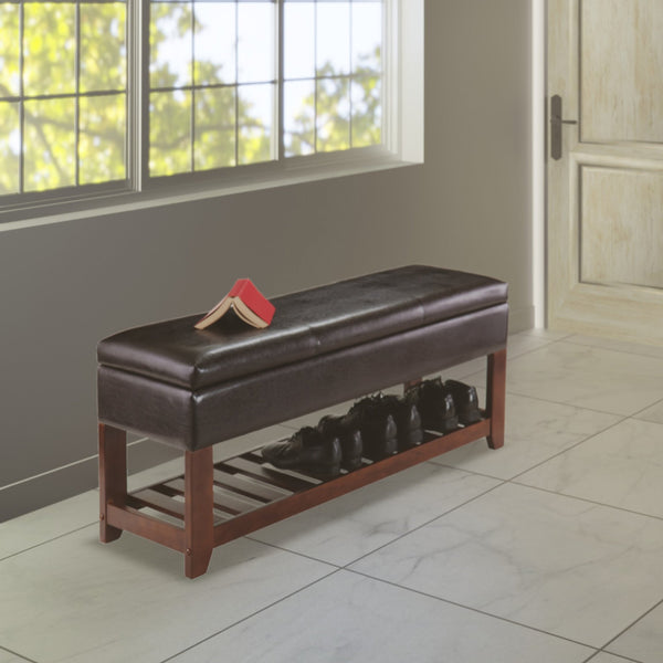 Winsome Wood Monza Storage Chest Bench - Luxurious Faux Leather, Comfortable Seating & Stylish Shoe Storage Solutions Walnut ,Espresso Solid Wood ,Polyurethane 94143-winsome-wood