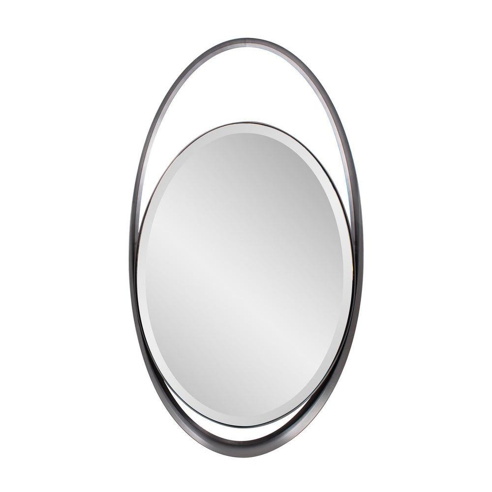 Howard Elliott Kenworth Modern Mirror - Sleek Oval Design With Floating Effect, Beveled Edges, Easy Hanging D-rings Gray Stainless Steel 94146-howard-elliott