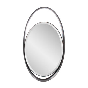 Howard Elliott Kenworth Modern Mirror - Sleek Oval Design With Floating Effect, Beveled Edges, Easy Hanging D-rings Gray Stainless Steel 94146-howard-elliott