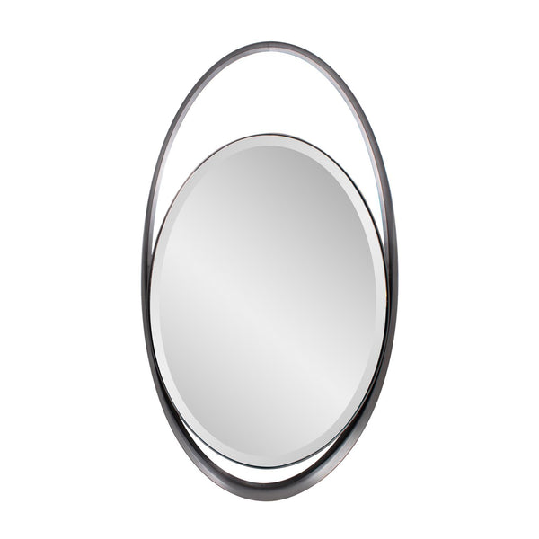 Howard Elliott Kenworth Modern Mirror - Sleek Oval Design With Floating Effect, Beveled Edges, Easy Hanging D-rings Gray Stainless Steel 94146-howard-elliott