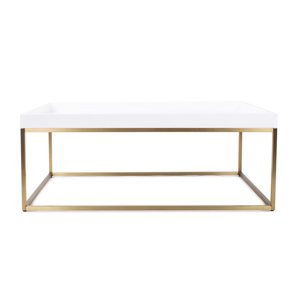 Howard Elliott Lyndhurst Glossy White Lacquer Coffee Table - Modern Elegance With Gold Stainless Steel Frame Design White Mdf,Stainless Steel 94148-howard-elliott