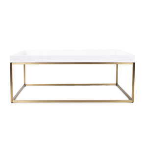Howard Elliott Lyndhurst Glossy White Lacquer Coffee Table - Modern Elegance With Gold Stainless Steel Frame Design White Mdf,Stainless Steel 94148-howard-elliott
