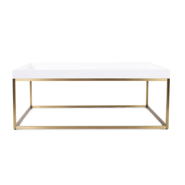 Howard Elliott Lyndhurst Glossy White Lacquer Coffee Table - Modern Elegance With Gold Stainless Steel Frame Design White Mdf,Stainless Steel 94148-howard-elliott