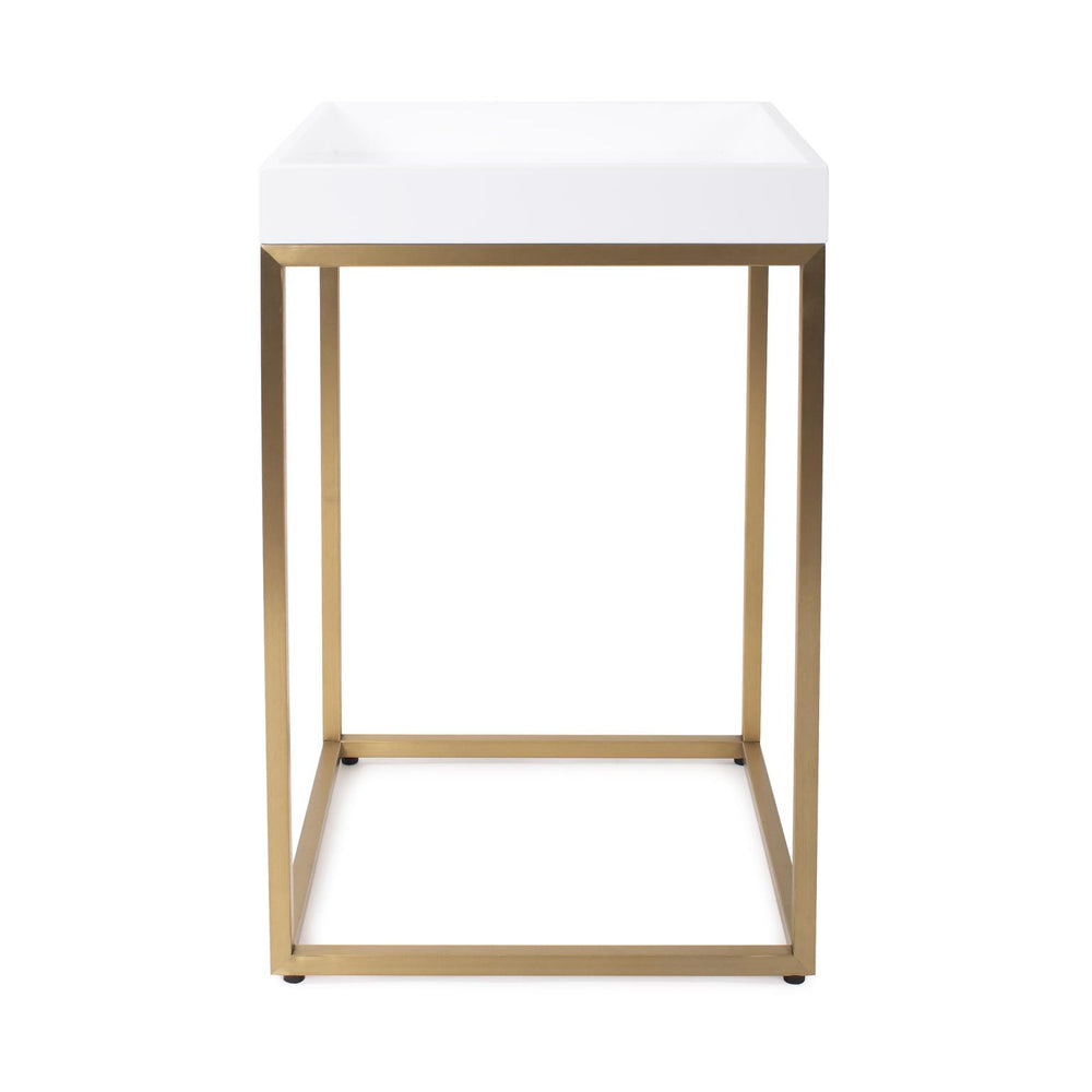 Howard Elliott Lyndhurst Glossy White Lacquer Side Table With Gold Frame – Modern Elegance For Any Room White Mdf,Stainless Steel 94149-howard-elliott