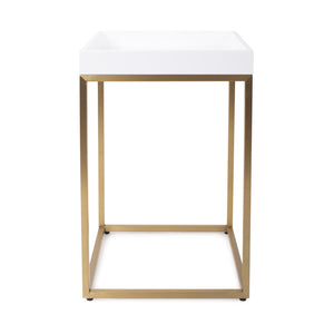 Howard Elliott Lyndhurst Glossy White Lacquer Side Table With Gold Frame – Modern Elegance For Any Room White Mdf,Stainless Steel 94149-howard-elliott