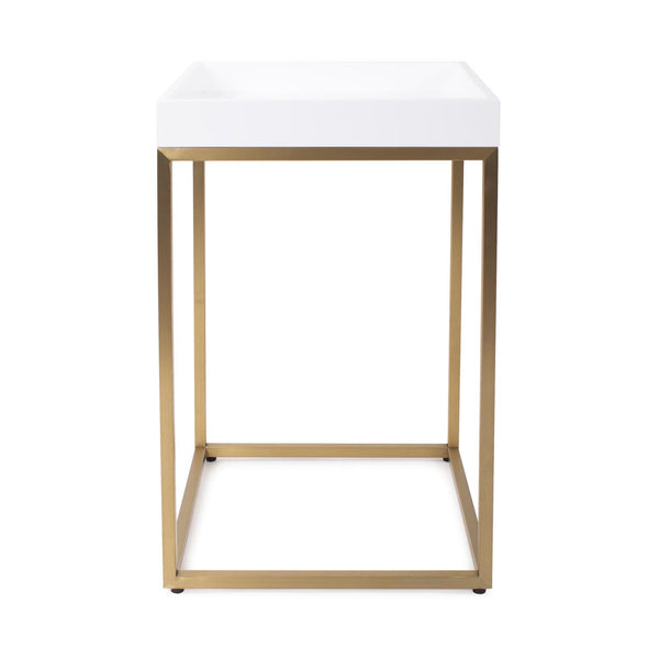 Howard Elliott Lyndhurst Glossy White Lacquer Side Table With Gold Frame – Modern Elegance For Any Room White Mdf,Stainless Steel 94149-howard-elliott