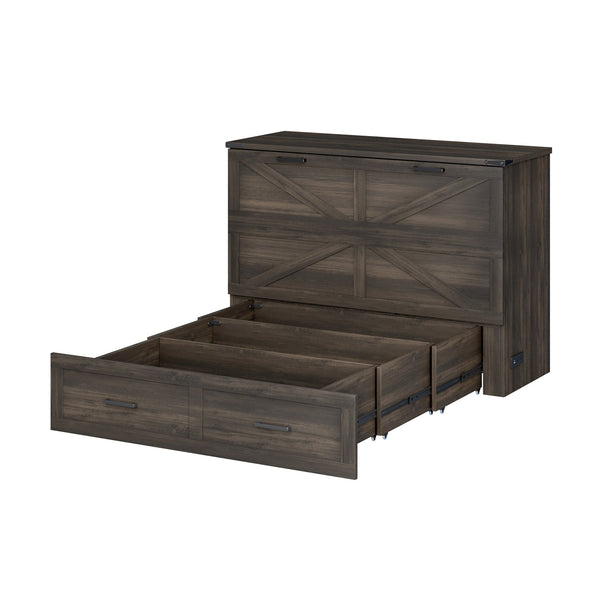 English Elm Full Farmhouse Murphy Cabinet Bed with Charging Station and Large Drawers, Space-Saving Guest Solution Gray 52.25 L x 26.25 W x 5.25 H N733S237853G