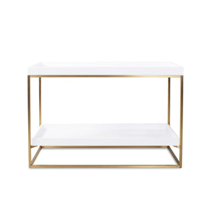 Howard Elliott Lyndhurst White Lacquer Console Table - Chic Floating Design With Gold Frame & Stylish Bottom Shelf White Mdf,Stainless Steel 94150-howard-elliott