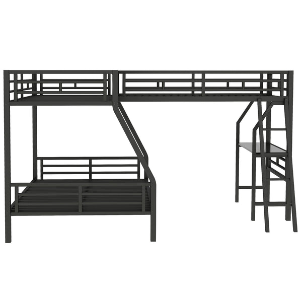 English Elm Twin Triple Bunk Bed with Loft, Desk & Shelf — Metal Black L-Shaped Sleep/Study Space, No Box SpringNeeded SM000606AAB