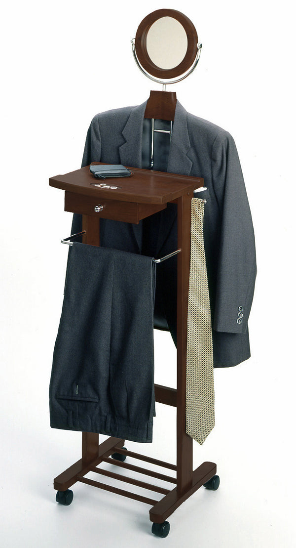 Winsome Wood Vanity Valet Stand - Elegant Walnut Organizer With Mirror, Drawer, And Rolling Casters For Easy Use Walnut Solid ,Composite Wood 94155-winsome-wood