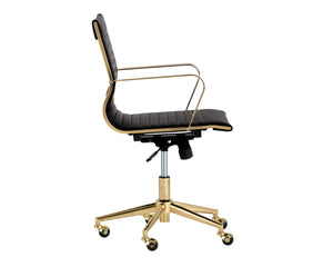 Sunpan Jessica Office Chair - Glamorous Faux Leather Design with Polished Gold Frame for Stylish Mobility Black