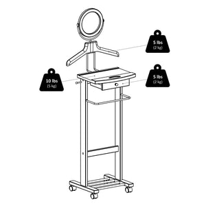 Winsome Wood Vanity Valet Stand - Elegant Walnut Organizer With Mirror, Drawer, And Rolling Casters For Easy Use Walnut Solid ,Composite Wood 94155-winsome-wood