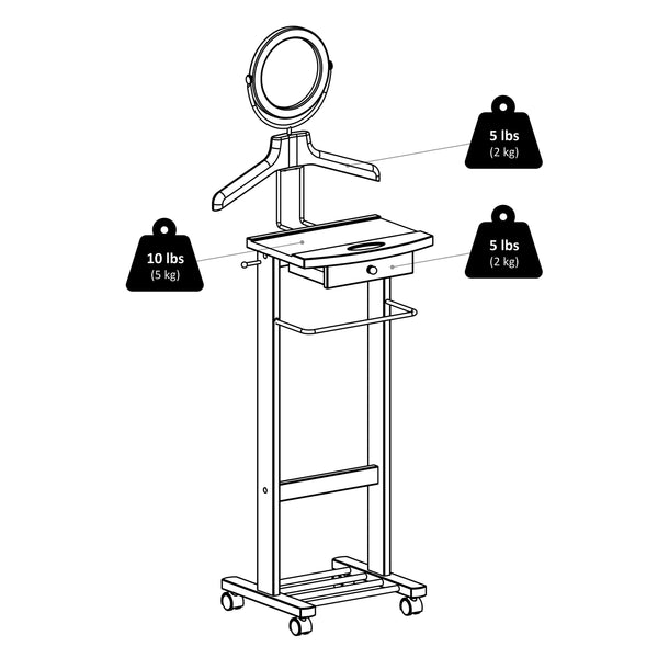 Winsome Wood Vanity Valet Stand - Elegant Walnut Organizer With Mirror, Drawer, And Rolling Casters For Easy Use Walnut Solid ,Composite Wood 94155-winsome-wood