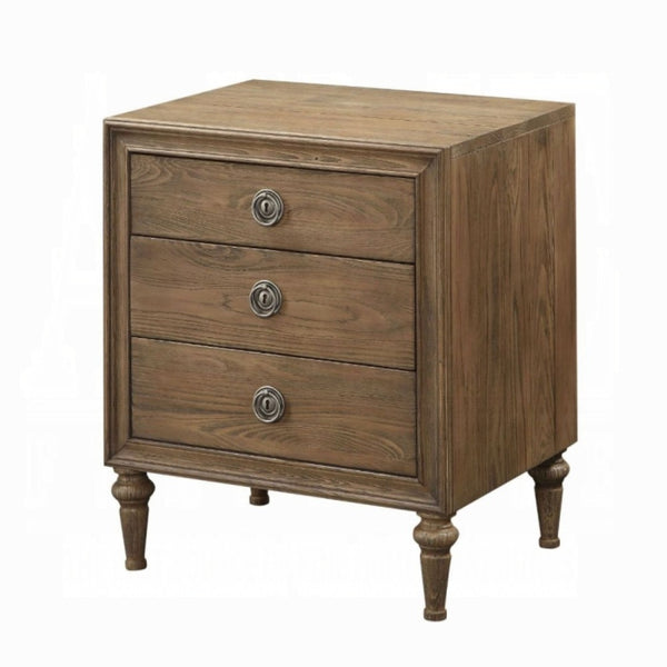 English Elm Inverness Three Drawer Nightstand Reclaimed Oak Farmhouse Bedroom Wood Legs B2726P475048