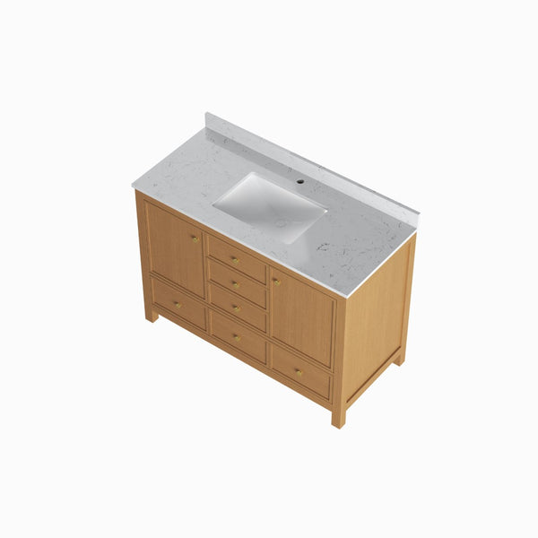 English Elm 48" Matte Black Bathroom Vanity Carrara Top Ceramic Sink 9 Drawers 2 Doors T3785P442243