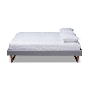 Baxton Studio Baxton Studio Liliya Mid-Century Modern Upholstered Platform Bed Frame with Walnut Brown Finish Light Full MG97043-1-Light Grey/Ash Walnut-Bed Frame-Full